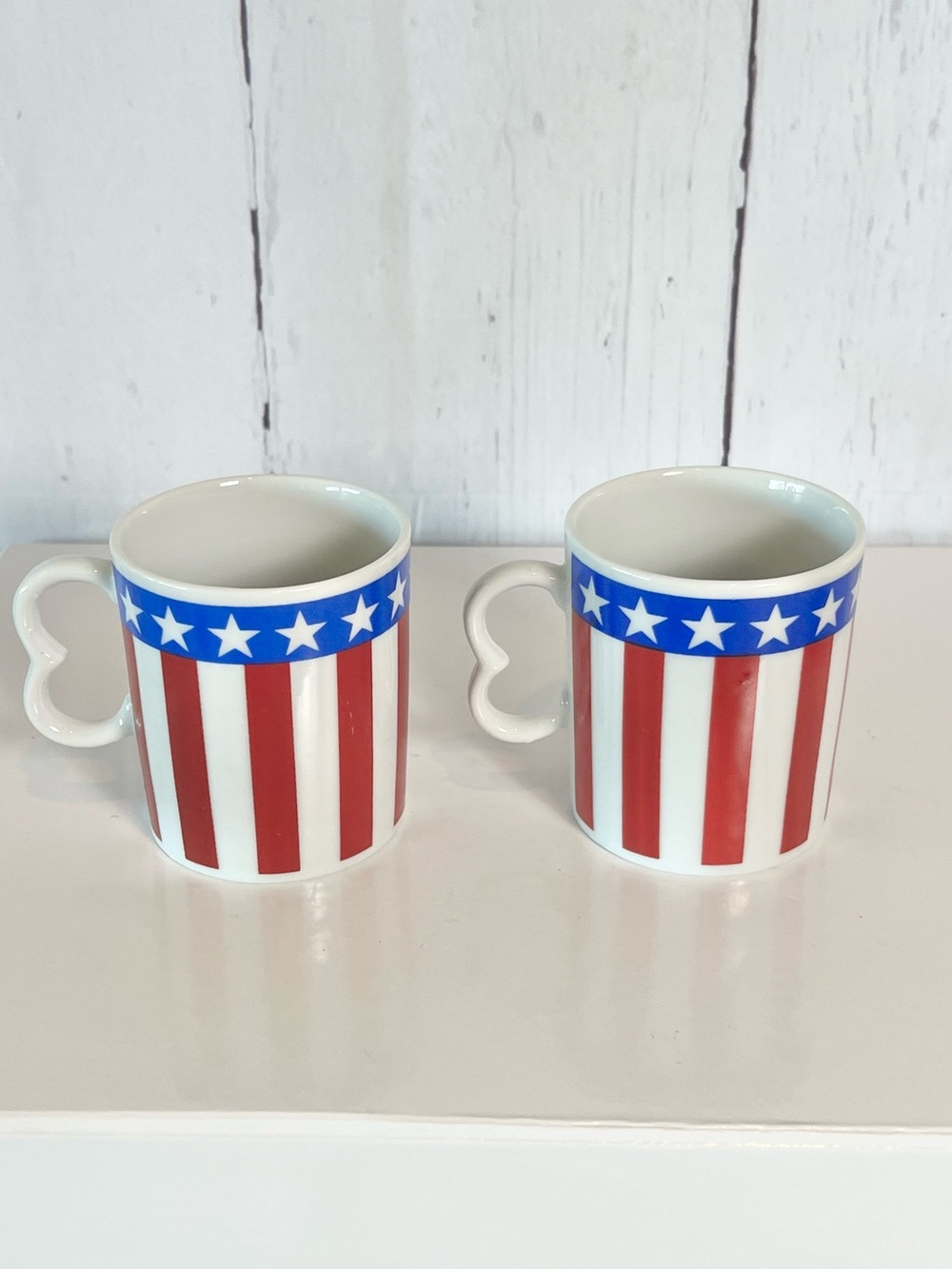 Vintage MCM Americana American Flag Demitasse Espresso Mugs Japan Set of 2